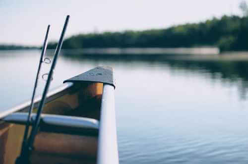 Fishing boat on a calm Canadian lake ready for a club outing