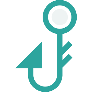 Fishing hook icon representing equipment rental